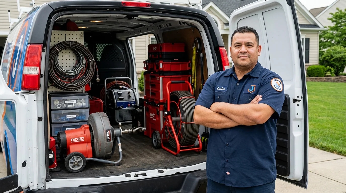 Professional drain cleaning equipment and Johns Plumbing LLC plumber in Mosinee