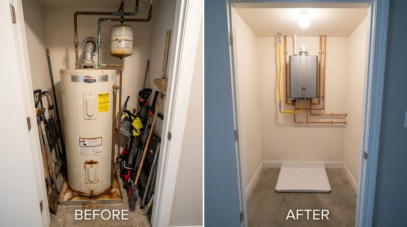 Tank water heater versus wall-mounted tankless unit comparison for Mosinee, WI homeowners